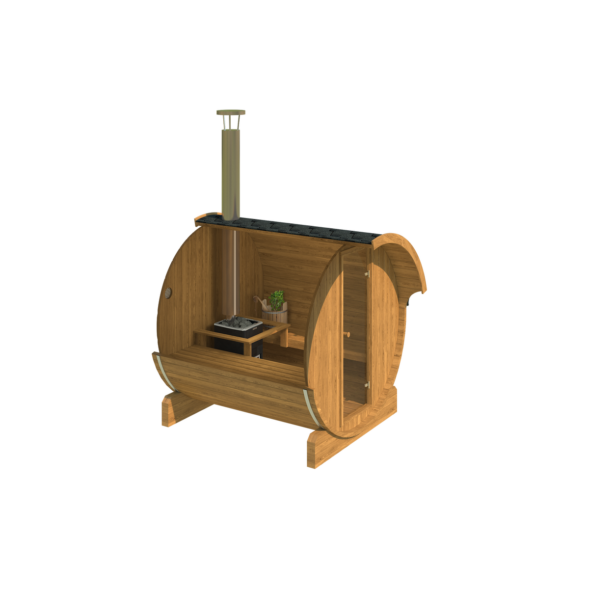 Barrel Sauna 220 — Standard Thermowood Garden Sauna, 2.2m — thermowood — side view 1