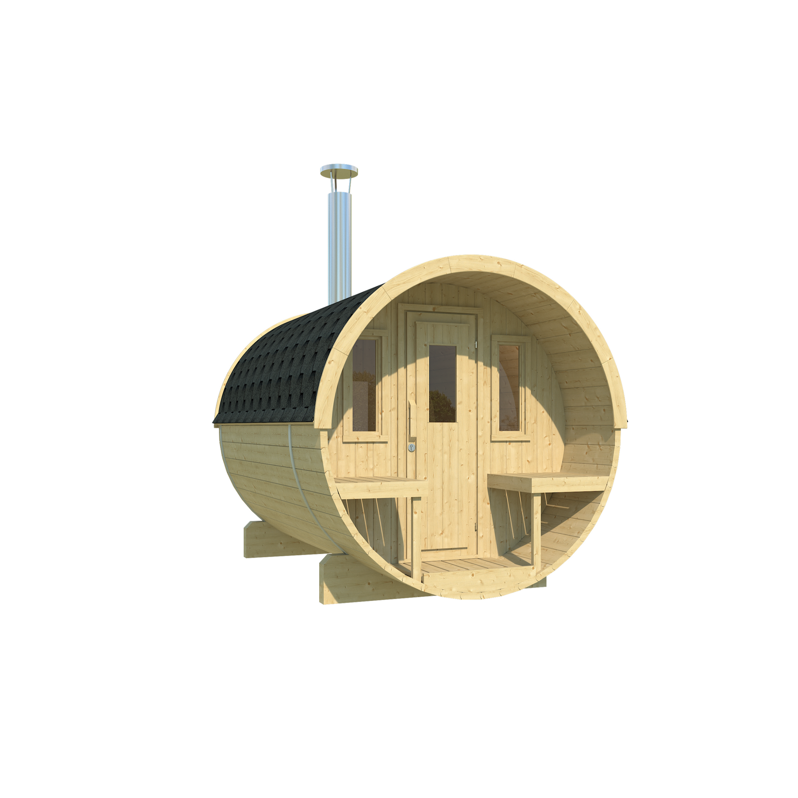 Barrel Sauna 250 — Spruce Garden Sauna for Small Groups, 2.5m — spruce — angle view 1
