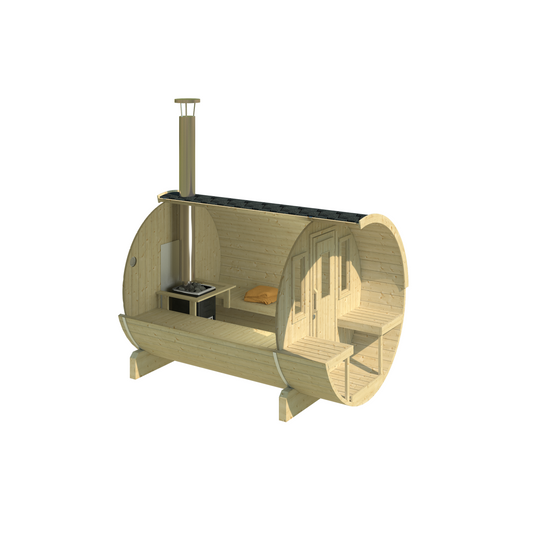 Barrel Sauna 250 — Spruce Garden Sauna for Small Groups, 2.5m — spruce — side view 1