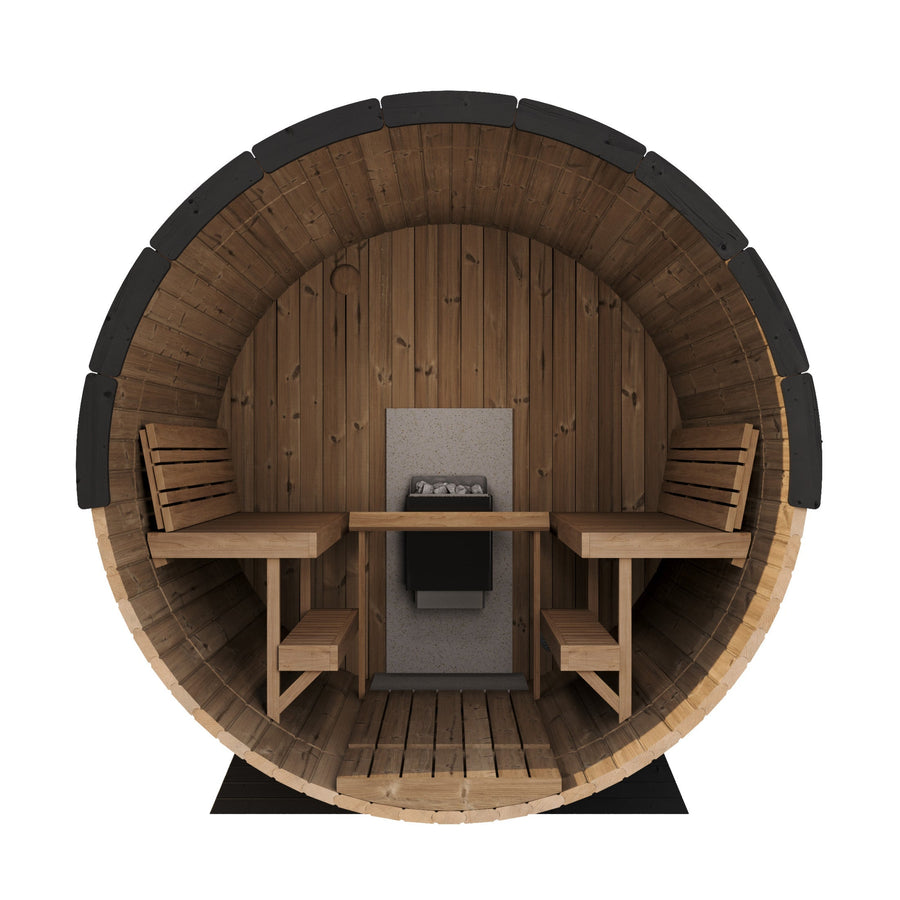 Barrel Sauna 280 Deluxe — Full Front Glass Thermowood Sauna, 2.8m — thermowood — front view 2
