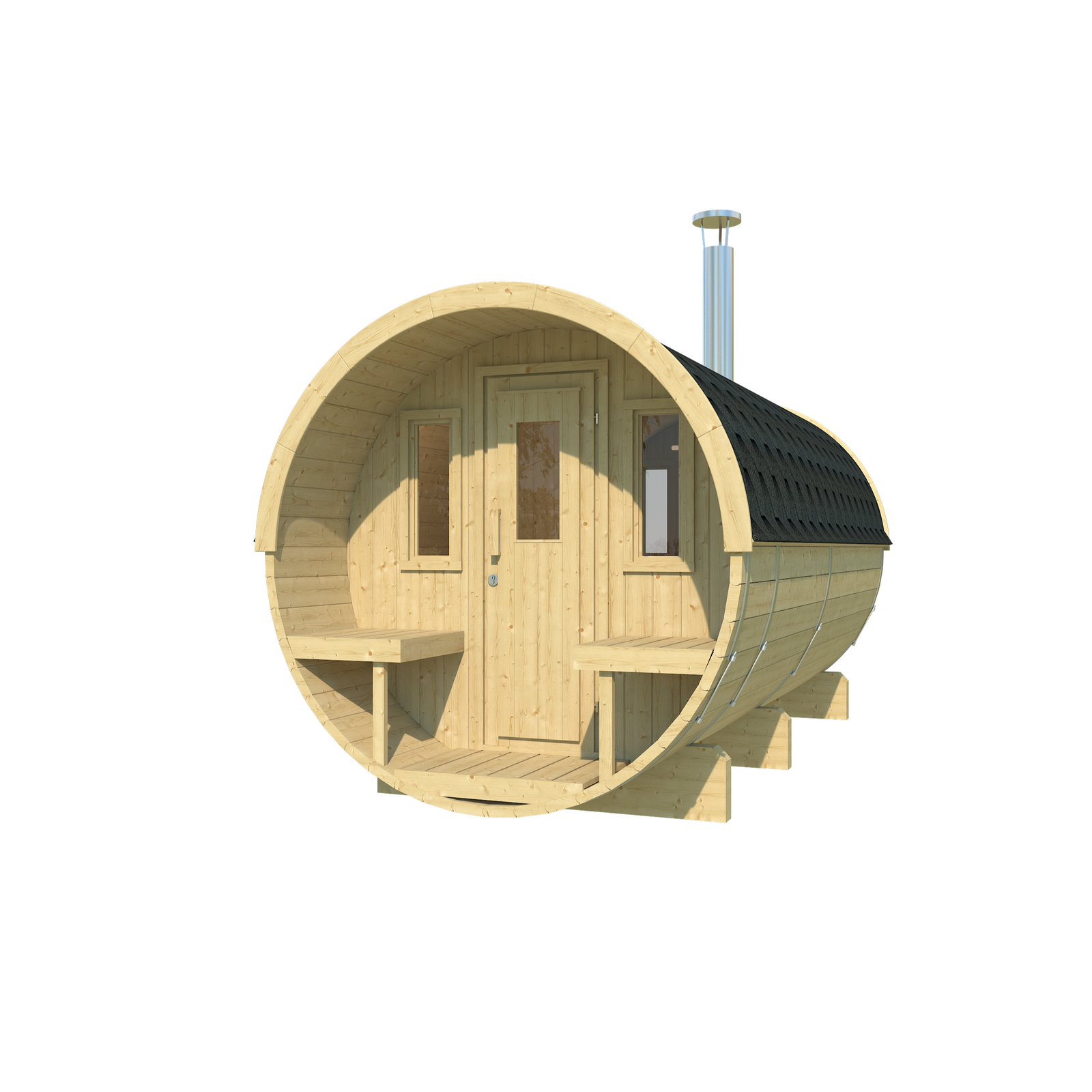 Barrel Sauna 400 — Longest Spruce Garden Sauna for Groups, 4m — spruce — angle view 1