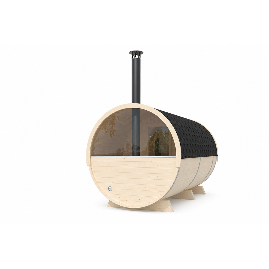 Barrel Sauna 400 Deluxe — Half-Moon Glass Spruce Sauna, 4m — spruce — back view 1