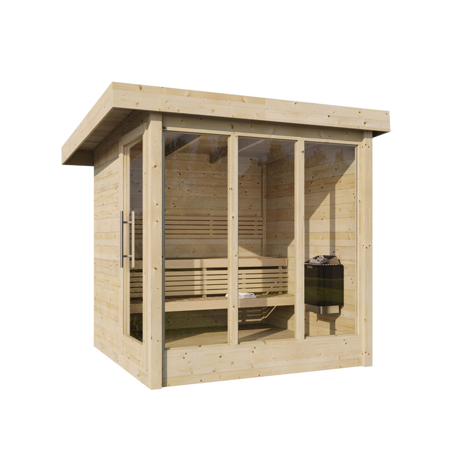 Multiroom Log Sauna Anita — 3-4 Person Spruce Sauna with Changing Room — spruce — angle view 1