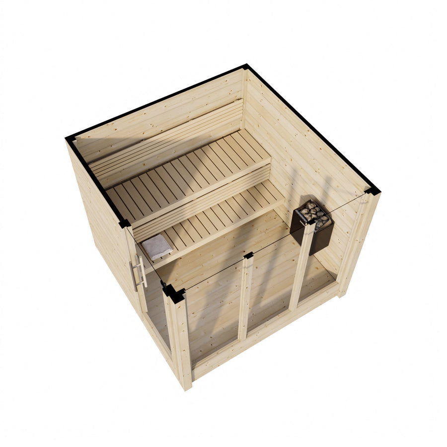 Multiroom Log Sauna Anita — 3-4 Person Spruce Sauna with Changing Room — spruce — side view 3