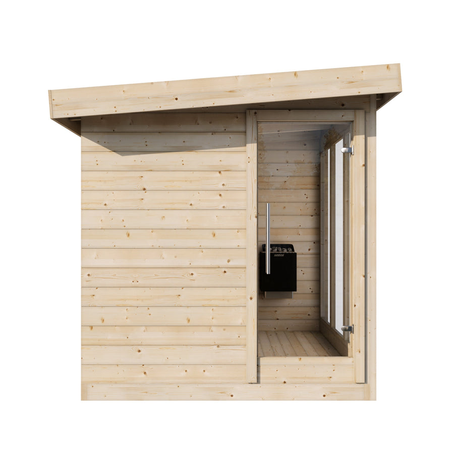 Multiroom Log Sauna Anita — 3-4 Person Spruce Sauna with Changing Room — spruce — side view 4