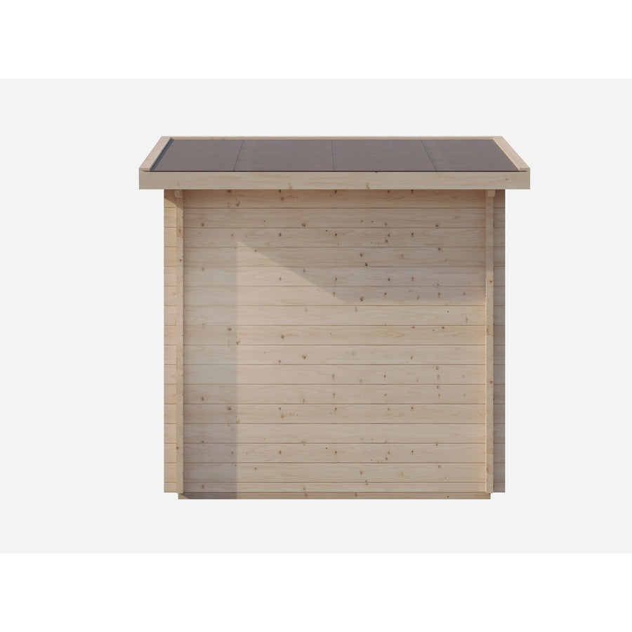 Log Cube Sauna Panorama — 45mm Spruce Sauna, Full Glass Front — spruce — back view 1