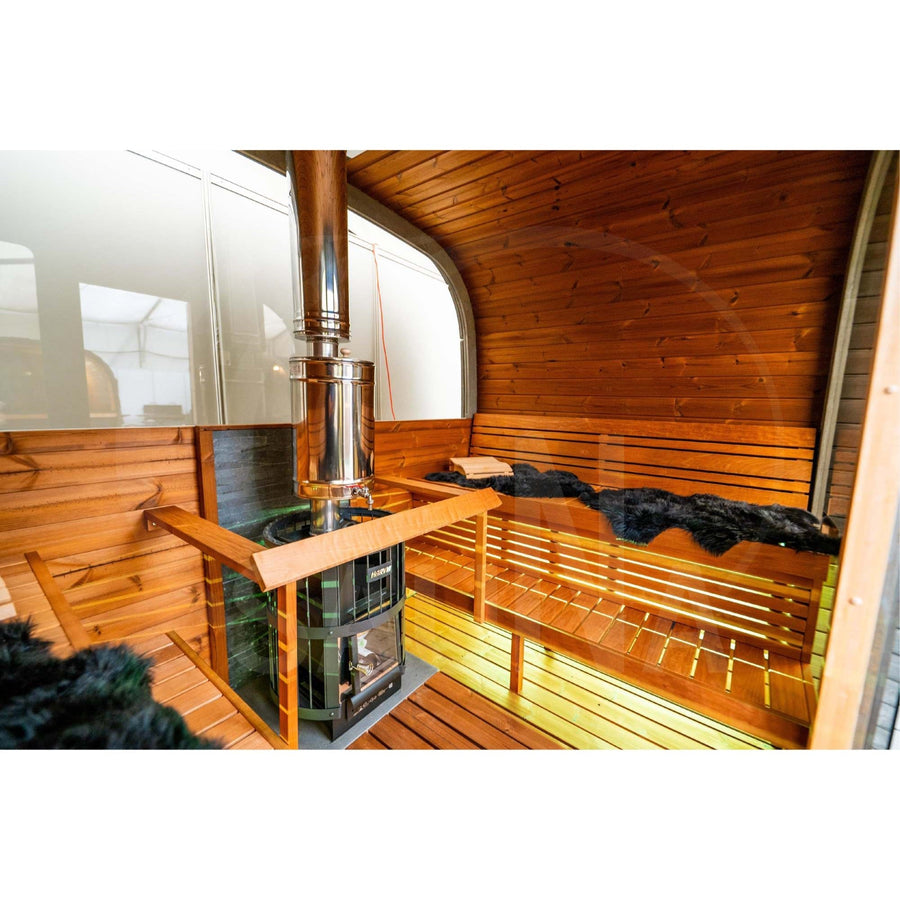 Cube Sauna Cubus Premium — Full Front Glass Thermowood, Premium Spec — lifestyle