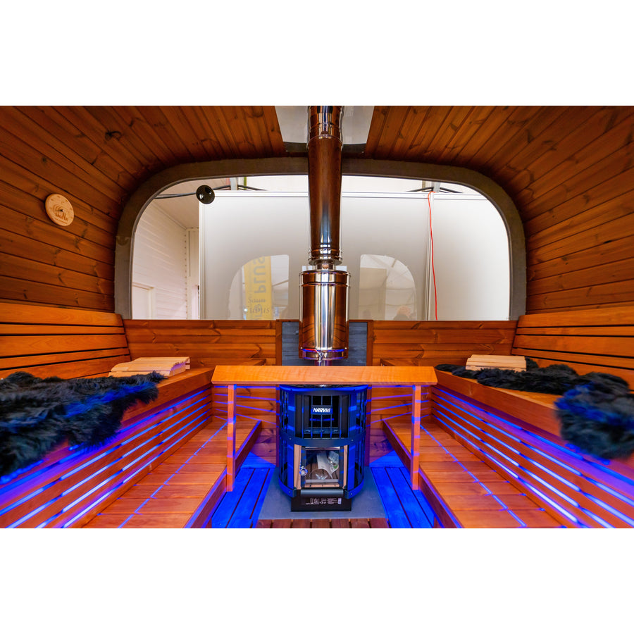 Cube Sauna Cubus Premium — Full Front Glass Thermowood, Premium Spec — lifestyle