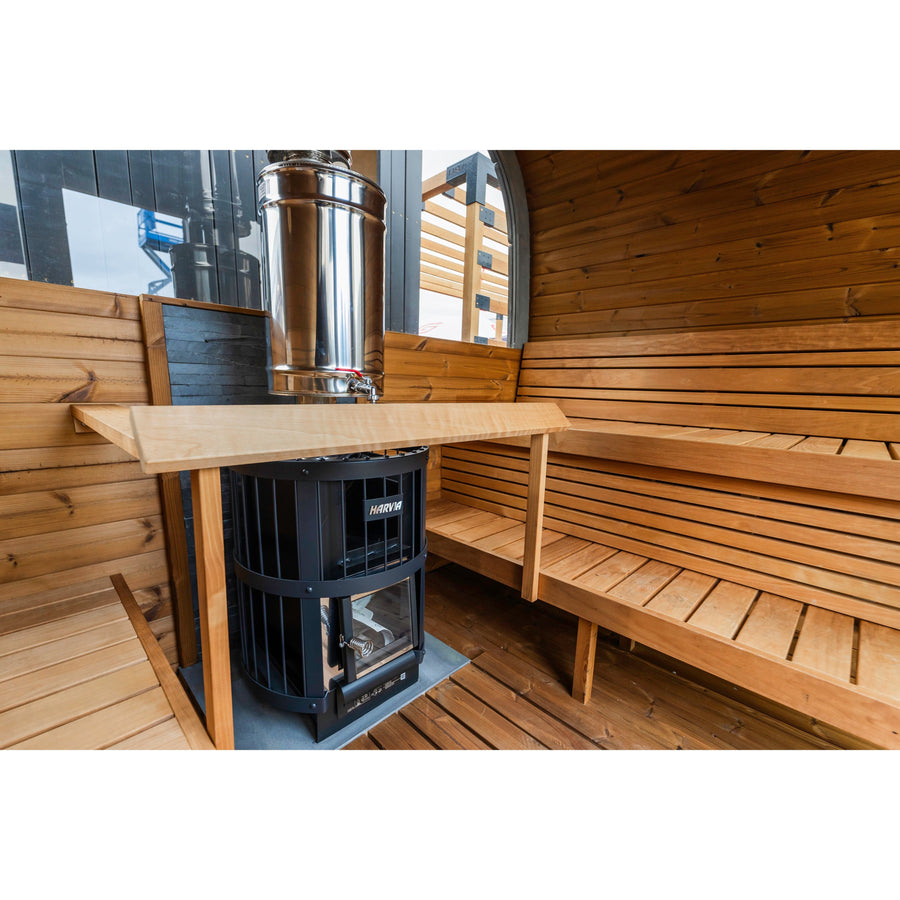 Cube Sauna Cubus Premium — Full Front Glass Thermowood, Premium Spec — lifestyle