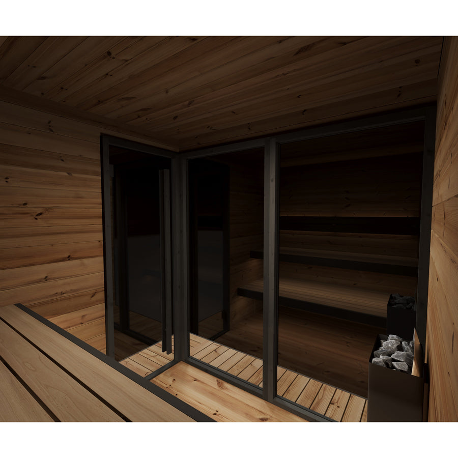 Patio Sauna Hiki L — 3 Person Thermowood Log Sauna, 3.1m² — thermowood — side view 1