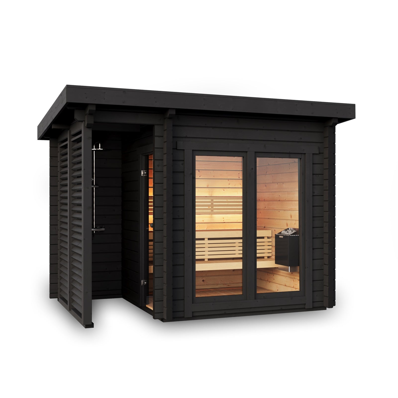 Spa Log Sauna Island — Standalone 2-3 Person 70mm Spruce Sauna — painted finish option — angle view 1