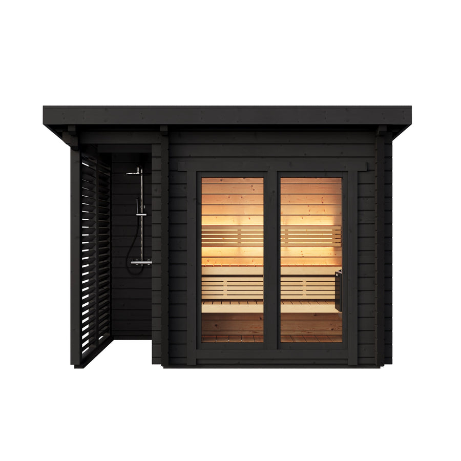 Spa Log Sauna Island — Standalone 2-3 Person 70mm Spruce Sauna — painted finish option — front view 1