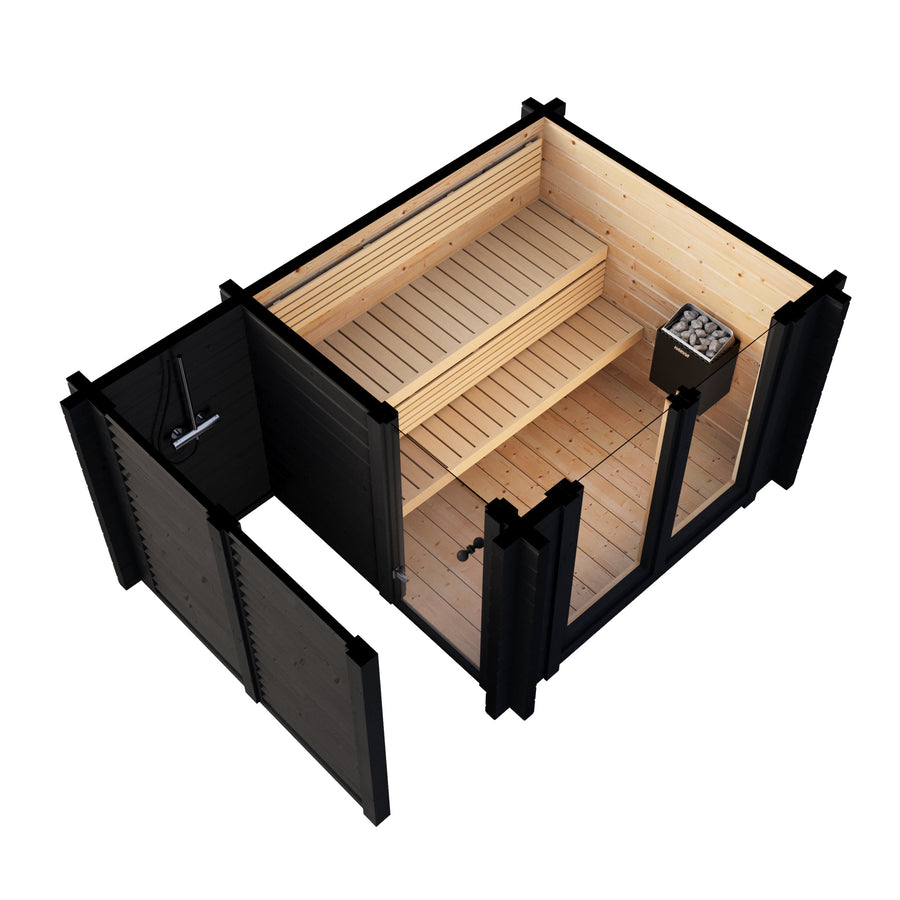 Spa Log Sauna Island — Standalone 2-3 Person 70mm Spruce Sauna — painted finish option — side view 3
