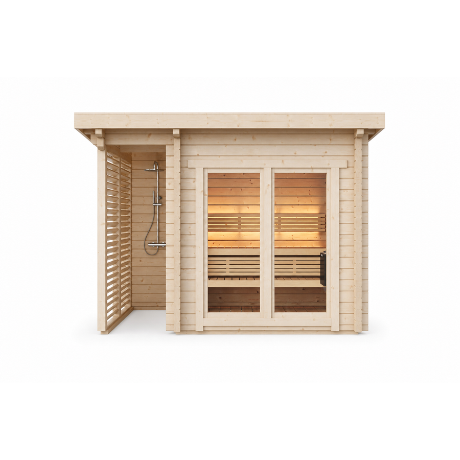 Spa Log Sauna Island — Standalone 2-3 Person 70mm Spruce Sauna — spruce — front view 1