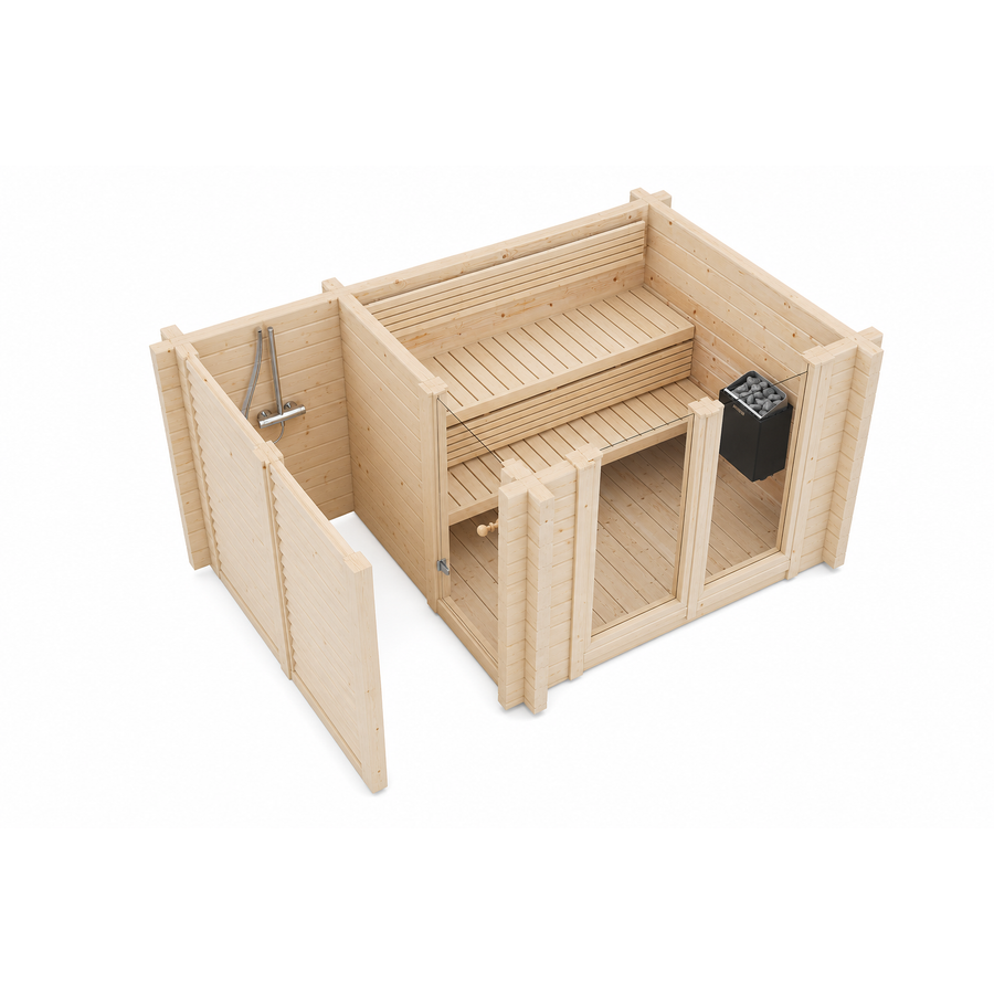Spa Log Sauna Island — Standalone 2-3 Person 70mm Spruce Sauna — spruce — side view 2