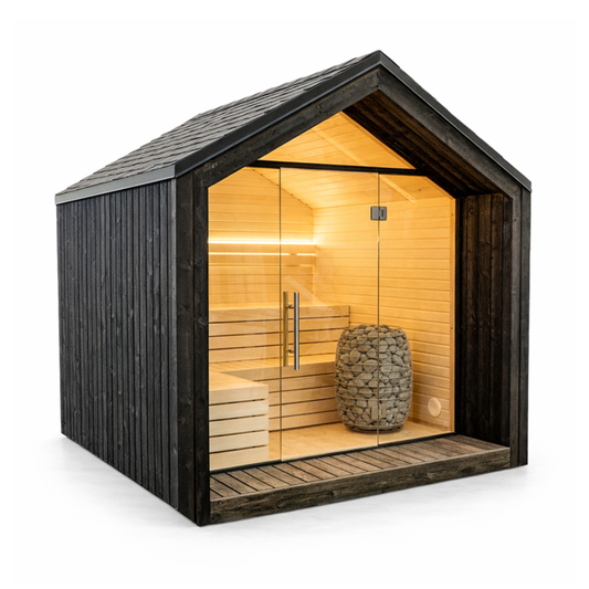 Modular Garden Sauna Lumi — Painted Black, Pitched Roof 3.6m² — painted — angle view 1