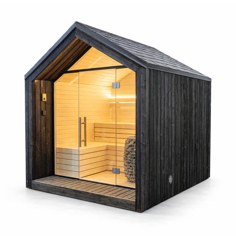 Modular Garden Sauna Lumi — Painted Black, Pitched Roof 3.6m² — painted — angle view 2