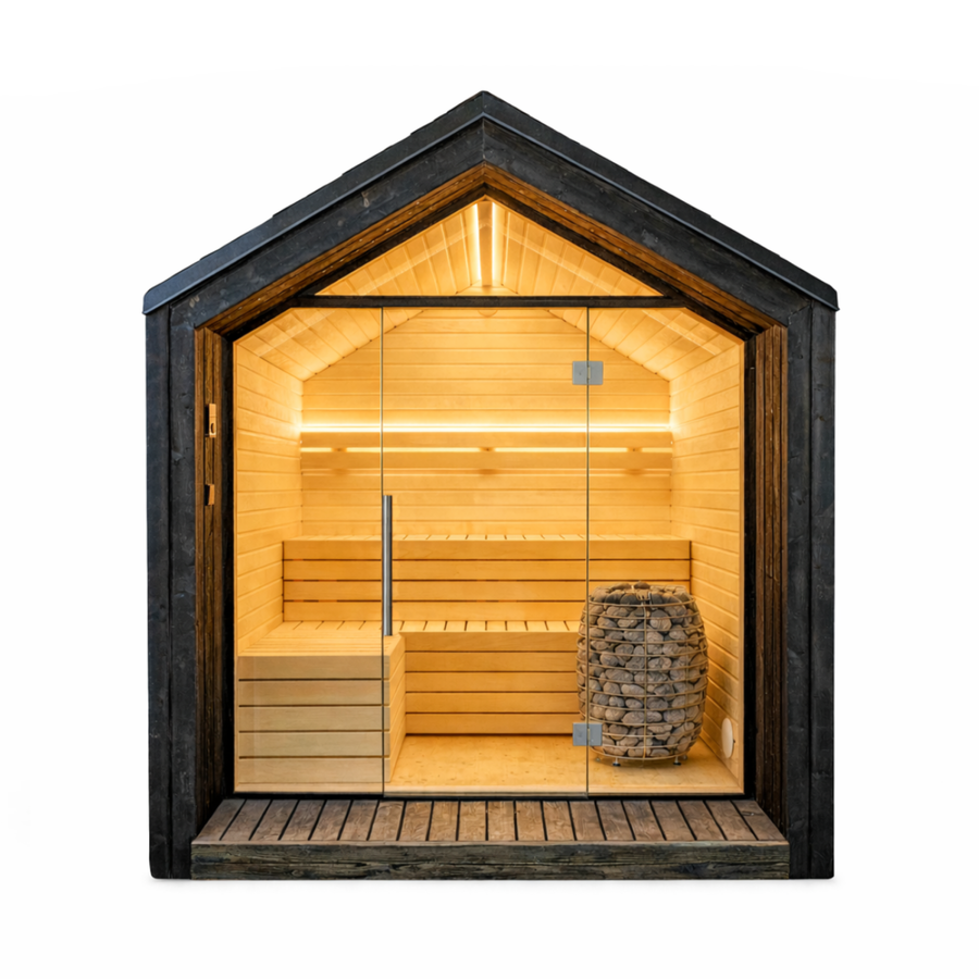Modular Garden Sauna Lumi — Painted Black, Pitched Roof 3.6m² — painted — front view 1