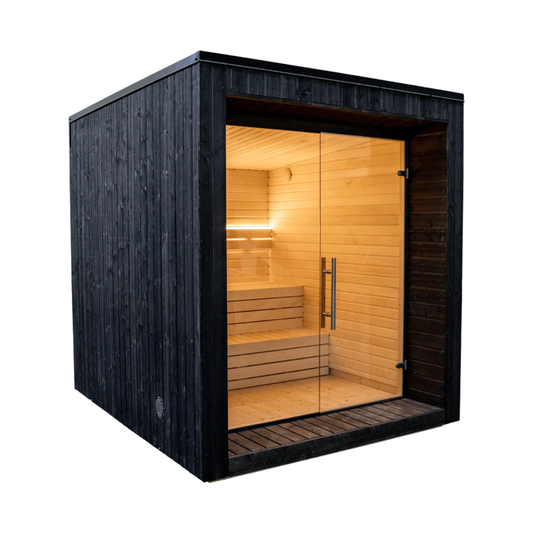 Modular Cube Garden Sauna Lumi — Painted Black, 3.3m² — painted — angle view 2