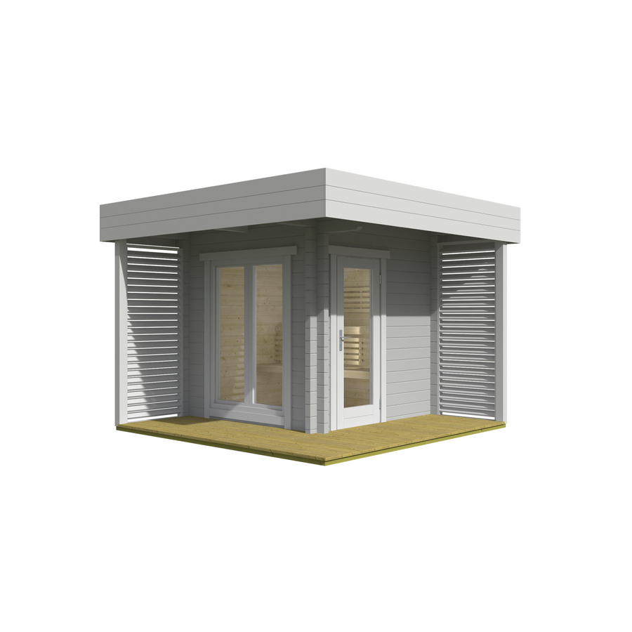 Log Sauna Mattias — 70mm Spruce Sauna with Terrace Interior, 2-3 Person — painted finish option — angle view 2