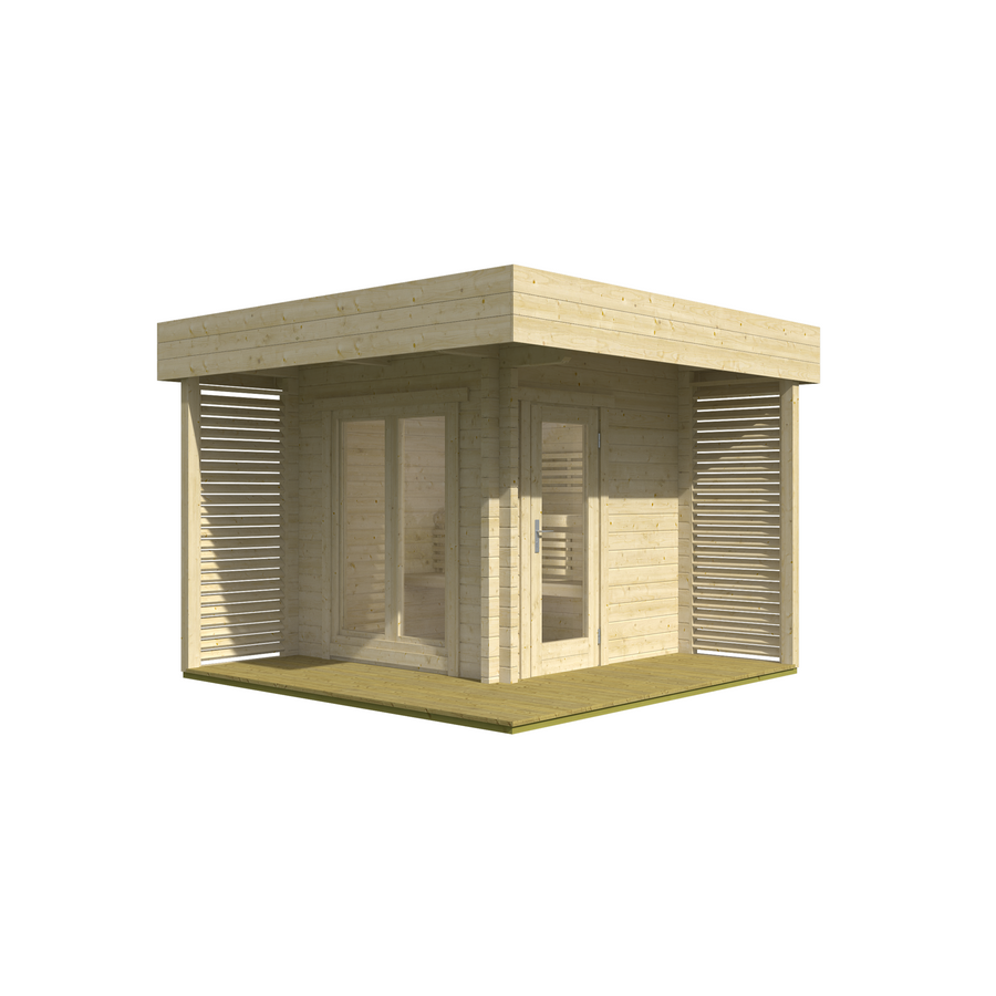 Log Sauna Mattias — 70mm Spruce Sauna with Terrace Interior, 2-3 Person — spruce — angle view 1