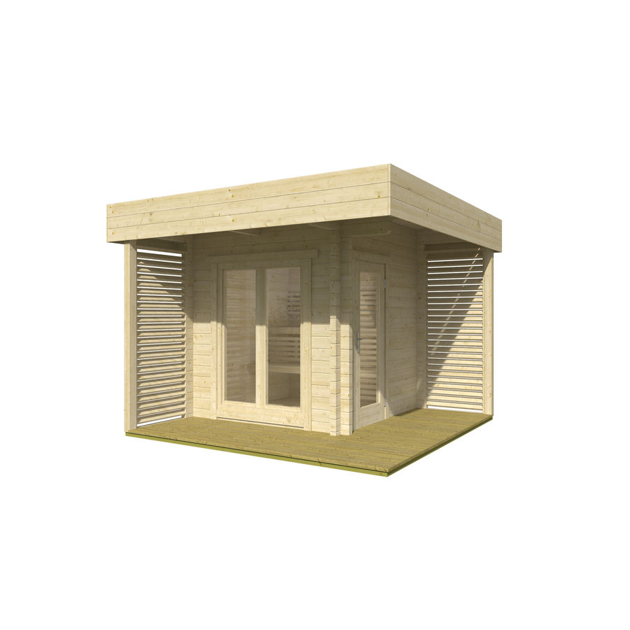 Log Sauna Mattias — 70mm Spruce Sauna with Terrace Interior, 2-3 Person — spruce — angle view 2