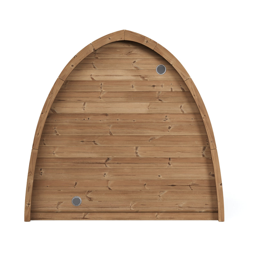 Outdoor Sauna Pod 220 — Arched Thermowood Sauna, Glass Door 2.2m — thermowood — back view 1