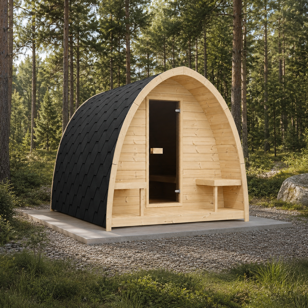 Outdoor Sauna Pod 300 — 5–6 Person Spruce Garden Sauna, Built-In Changing Area, 3m