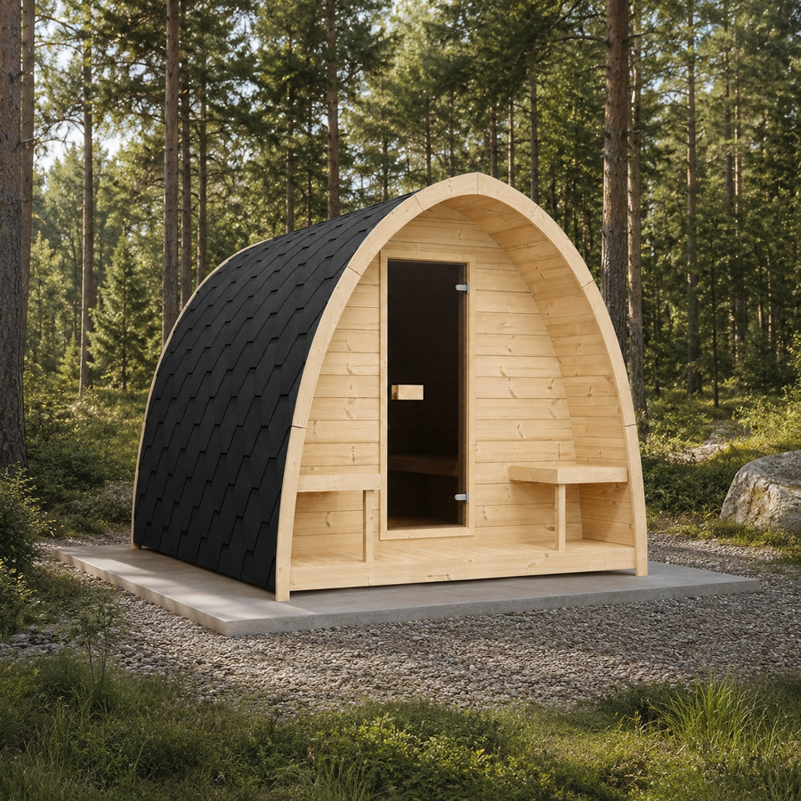 Outdoor Sauna Pod 300 — 5–6 Person Spruce Garden Sauna, Built-In Changing Area, 3m