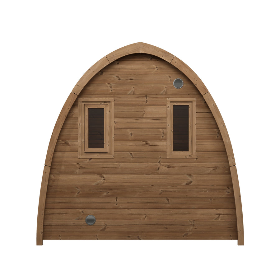 Outdoor Sauna Pod 300 — Arched Thermowood Sauna, Glass Door 3m — thermowood — back view 1
