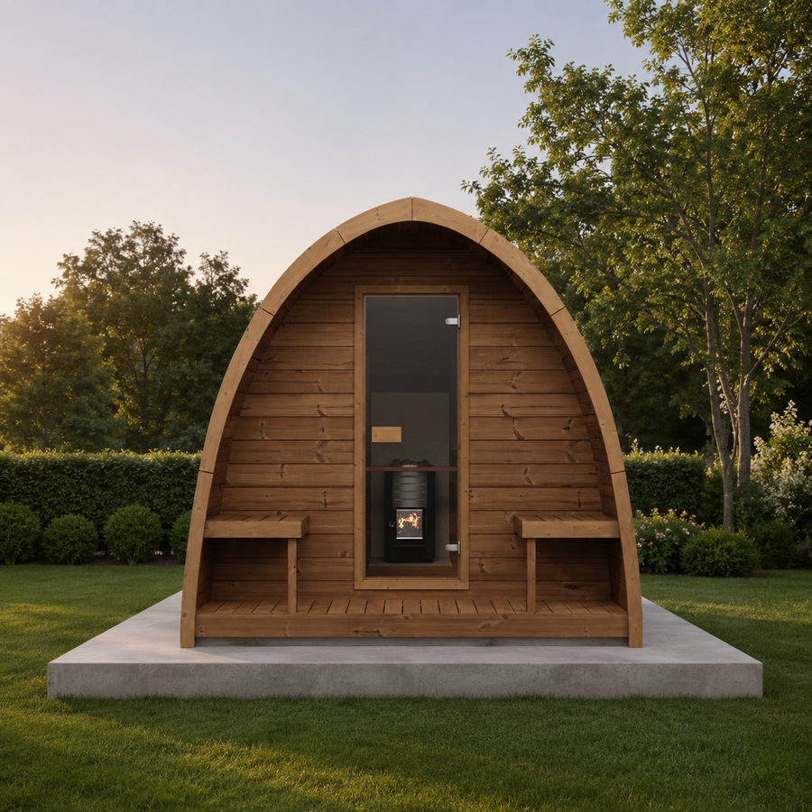 Outdoor Sauna Pod 300 — 5–6 Person Thermowood Garden Sauna, Built-In Changing Area, 3m