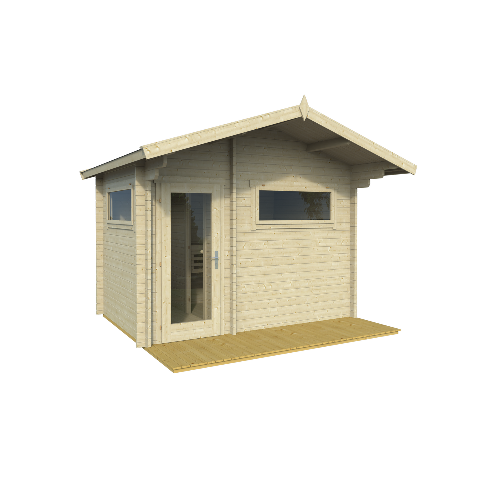 Sauna Timo — Pitched Roof with Entrance Overhang — spruce — angle view 1