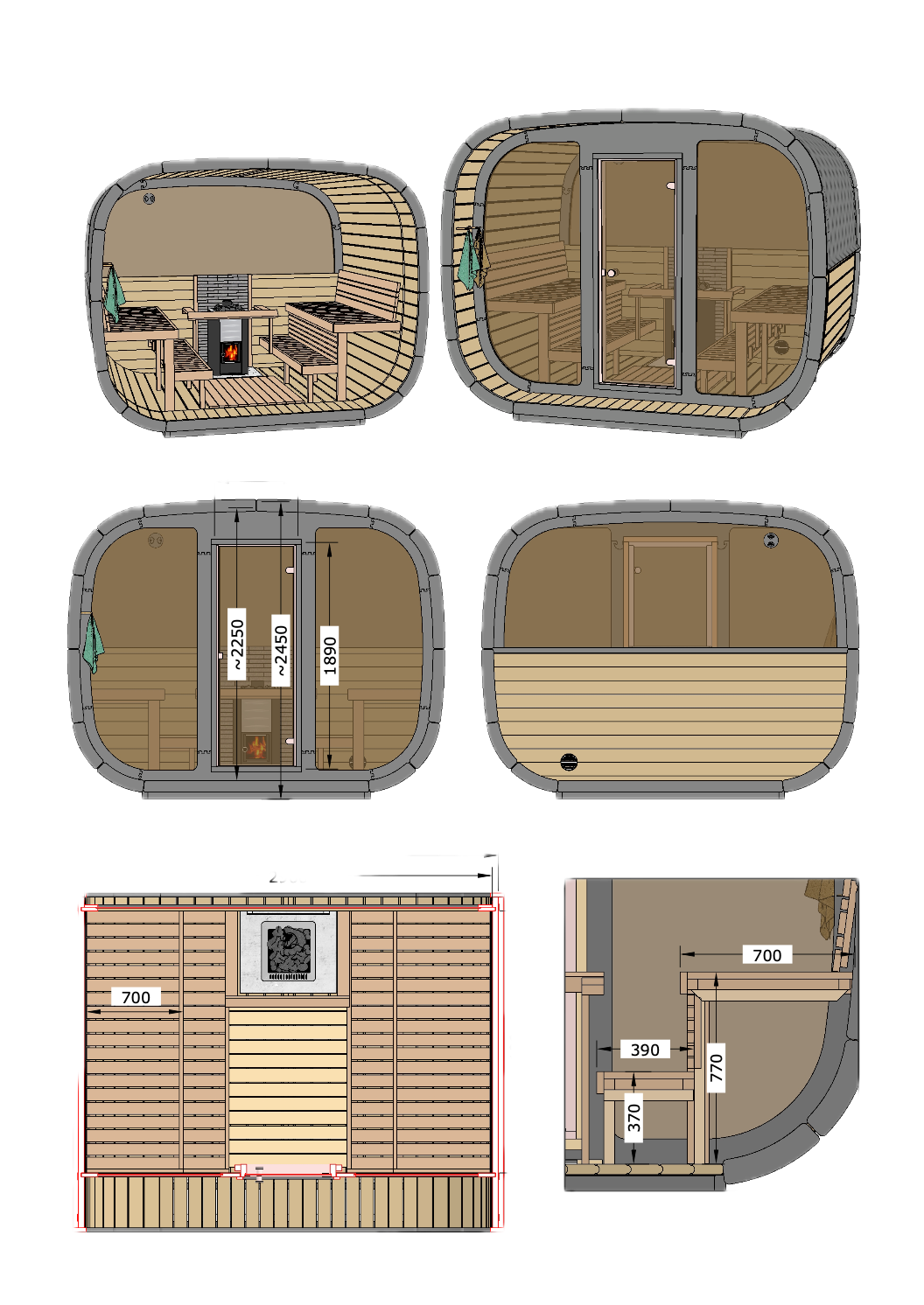 Vista 240 Deluxe Thermowood with Glass Front 6 Person Outdoor Cube Sauna