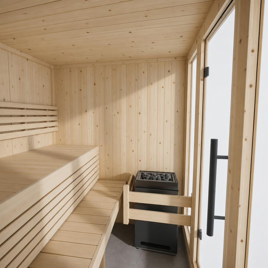 Indoor Home Sauna Large — Spruce Sauna Room for Sharing, 3.9m² No Floor — spruce — side view 1