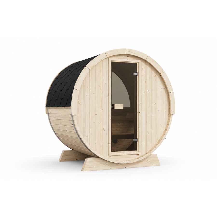 Terrace Barrel Sauna — Spruce Garden Sauna for Decking, 1.6m — spruce — angle view 4