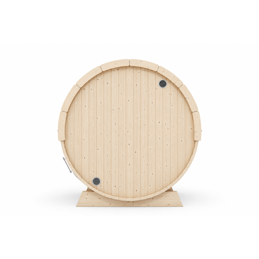 Terrace Barrel Sauna — Spruce Garden Sauna for Decking, 1.6m — spruce — back view 2
