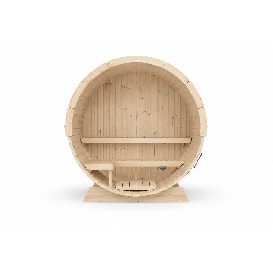 Terrace Barrel Sauna — Spruce Garden Sauna for Decking, 1.6m — spruce — side view 2