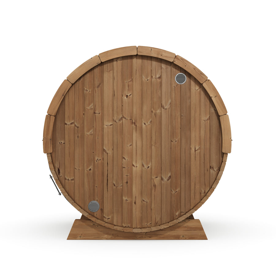 Terrace Barrel Sauna — Thermowood Garden Sauna for Decking, 1.6m — thermowood — back view 1