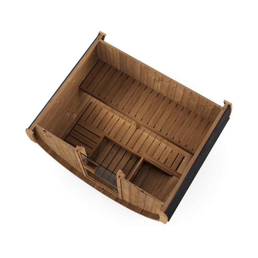 Terrace Barrel Sauna — Thermowood Garden Sauna for Decking, 1.6m — thermowood — side view 1