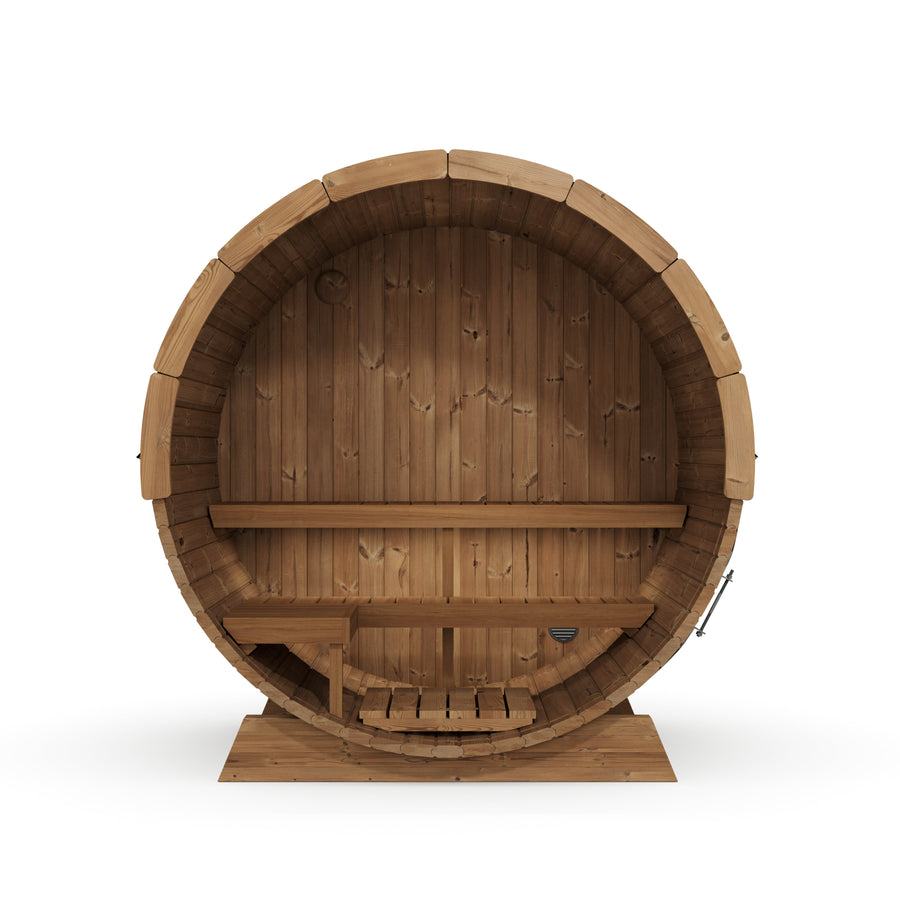 Terrace Barrel Sauna — Thermowood Garden Sauna for Decking, 1.6m — thermowood — side view 2