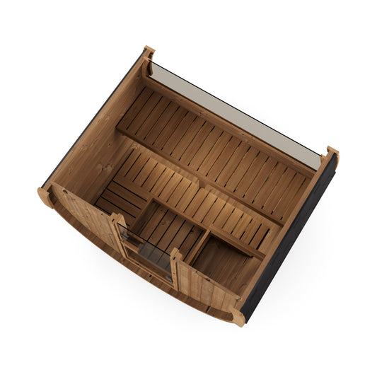 Terrace Barrel Sauna — Thermowood Garden Sauna for Decking, 1.6m — thermowood — side view 3