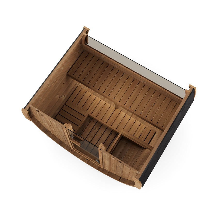 Terrace Barrel Sauna — Thermowood Garden Sauna for Decking, 1.6m — thermowood — side view 3