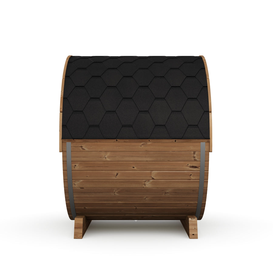 Terrace Barrel Sauna — Thermowood Garden Sauna for Decking, 1.6m — thermowood — side view 4
