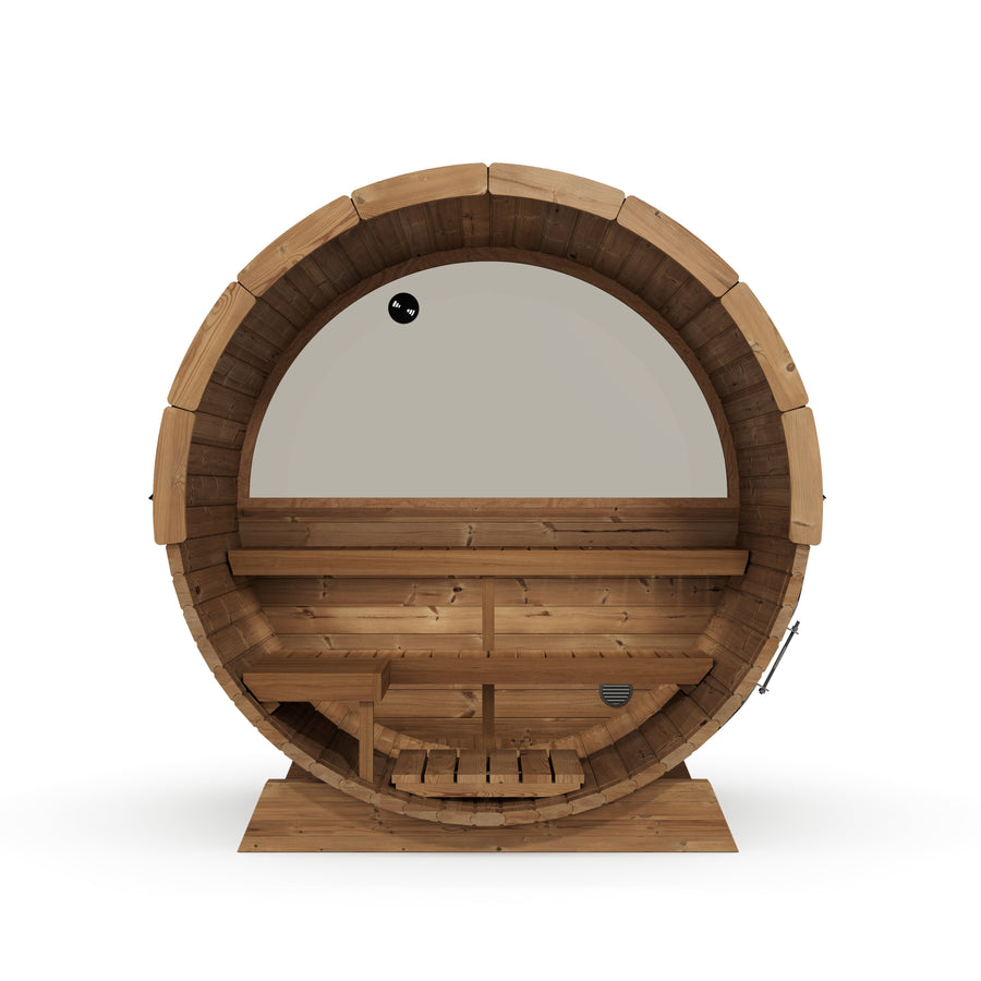 Terrace Barrel Sauna — Thermowood Garden Sauna for Decking, 1.6m — thermowood — side view 5