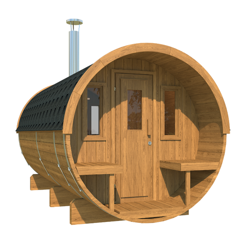 Charnia 400 Pro 6 Person Outdoor Barrel Sauna with Terrace & Changing Room