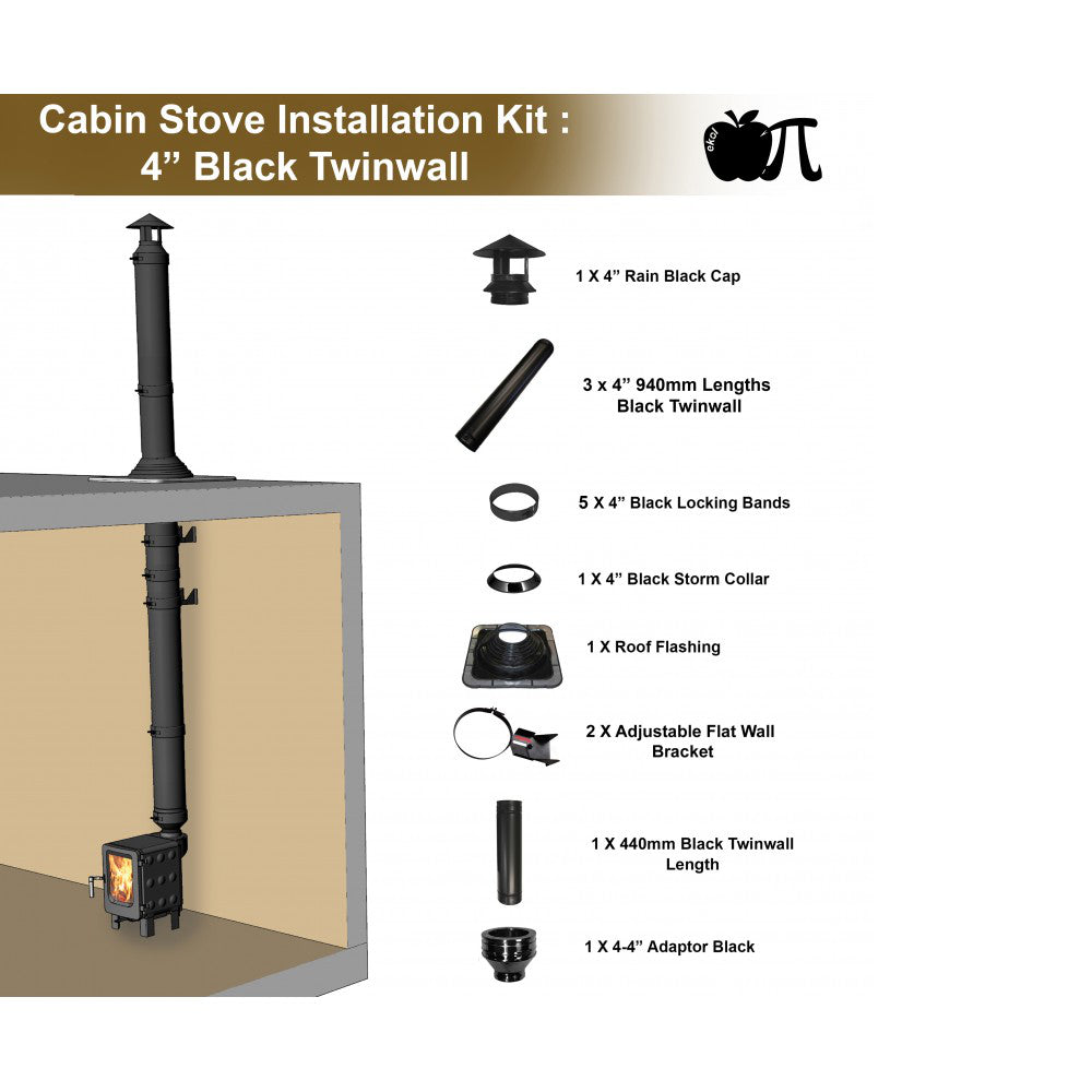Cabin Stove 4" Black Twinwall Installation Kit product exterior view