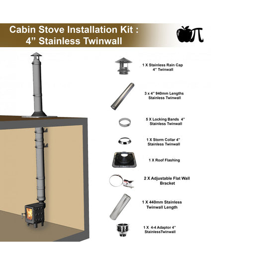 Cabin Stove 4" Stainless Twinwall Installation Kit product exterior view