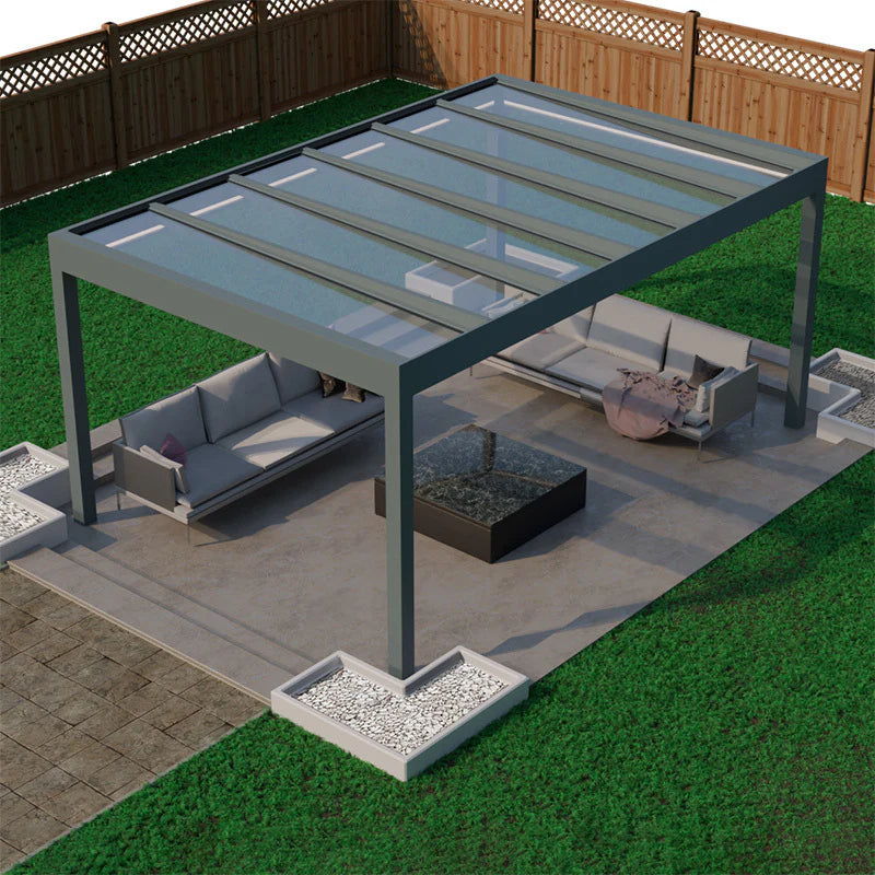 deponti pinela glass roofed aluminium pergola product exterior view — view 2