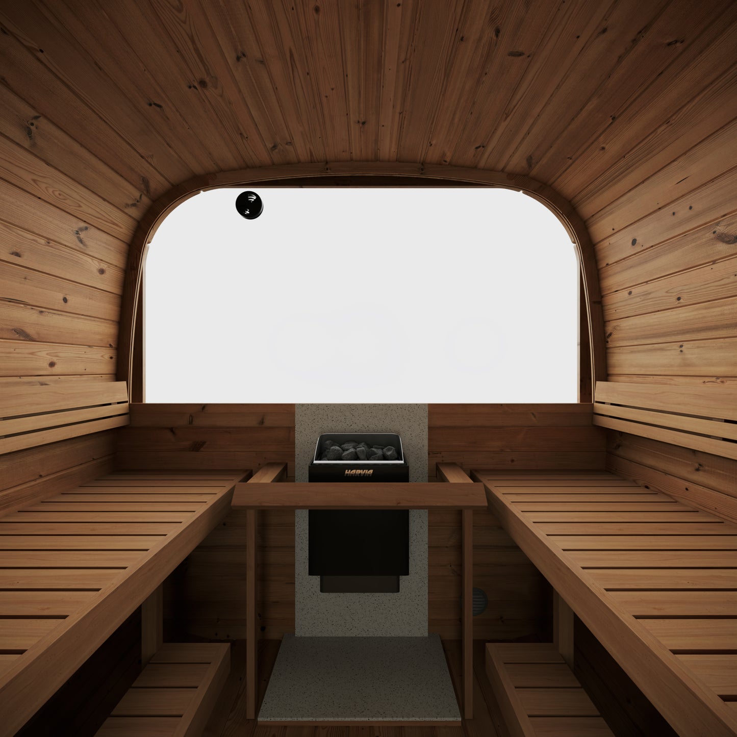 beacon 385 pro thermowood 6 person outdoor cube sauna with terrace changing room product exterior view — view 4