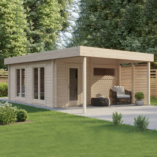 howe 460 grande 2 4 person outdoor sauna with terrace studio changing room product exterior view